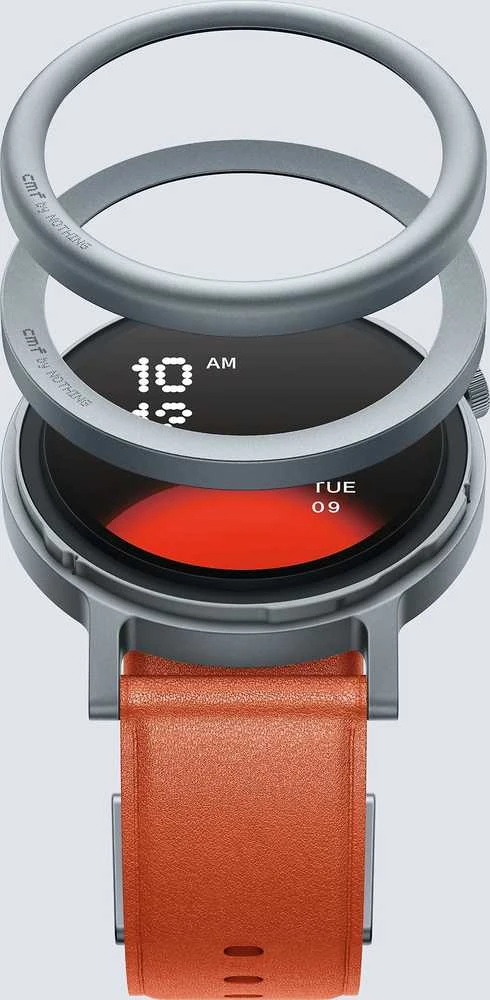 Išmanusis laikrodis CMF by Nothing Watch Pro 2, Pilkas korpusas su oranžiniu odiniu dirželiu