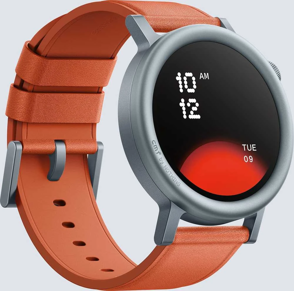 Išmanusis laikrodis CMF by Nothing Watch Pro 2, Pilkas korpusas su oranžiniu odiniu dirželiu