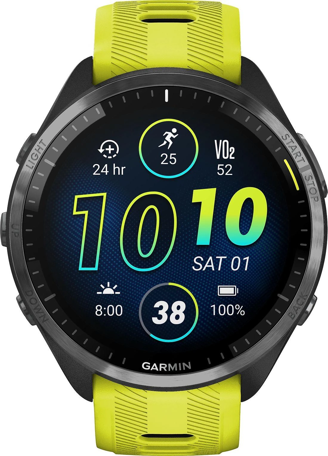 Išmanusis laikrodis Garmin Forerunner 965, Pilkos anglies spalvos korpusas su geltonos spalvos dirželiu