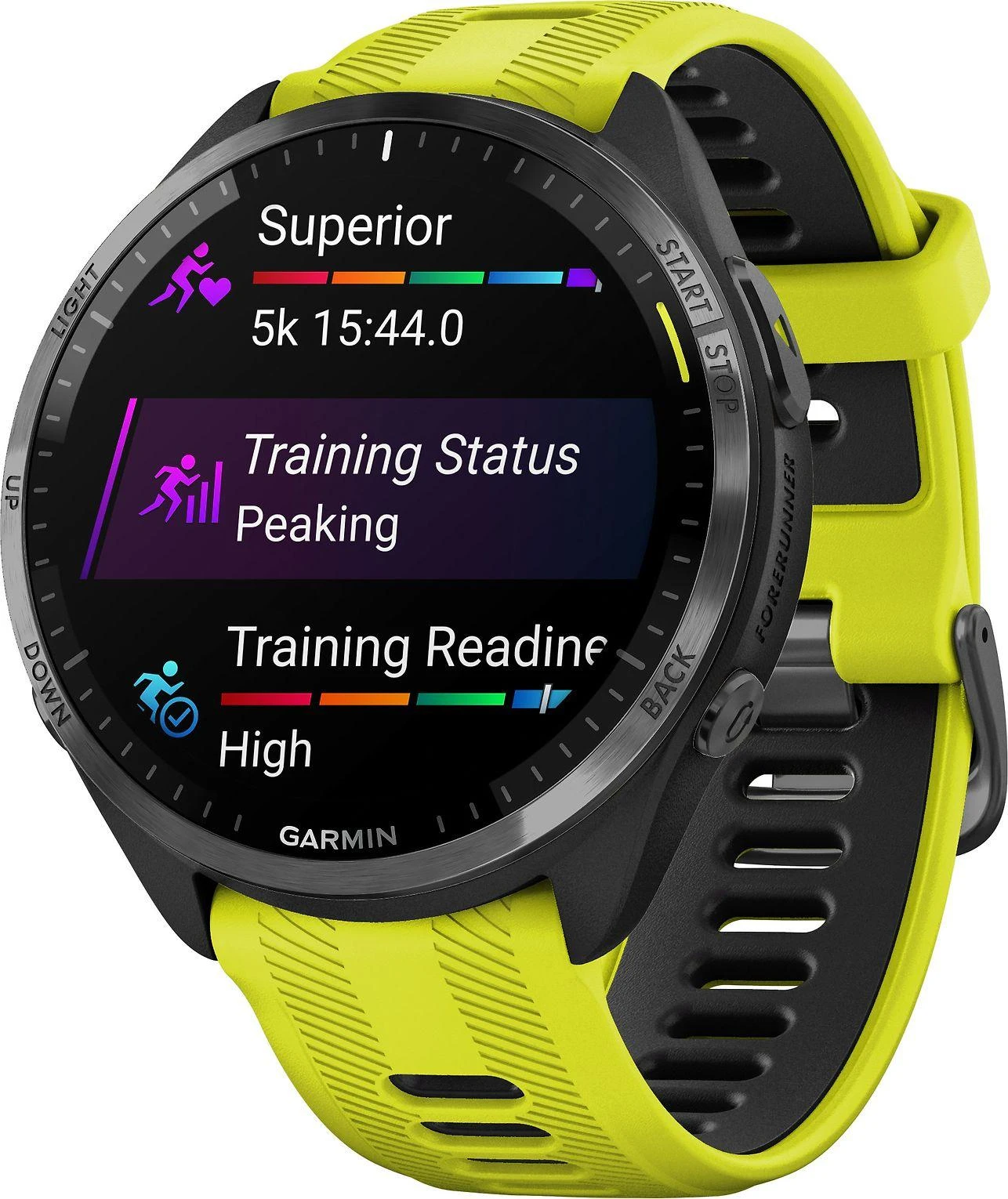 Išmanusis laikrodis Garmin Forerunner 965, Pilkos anglies spalvos korpusas su geltonos spalvos dirželiu