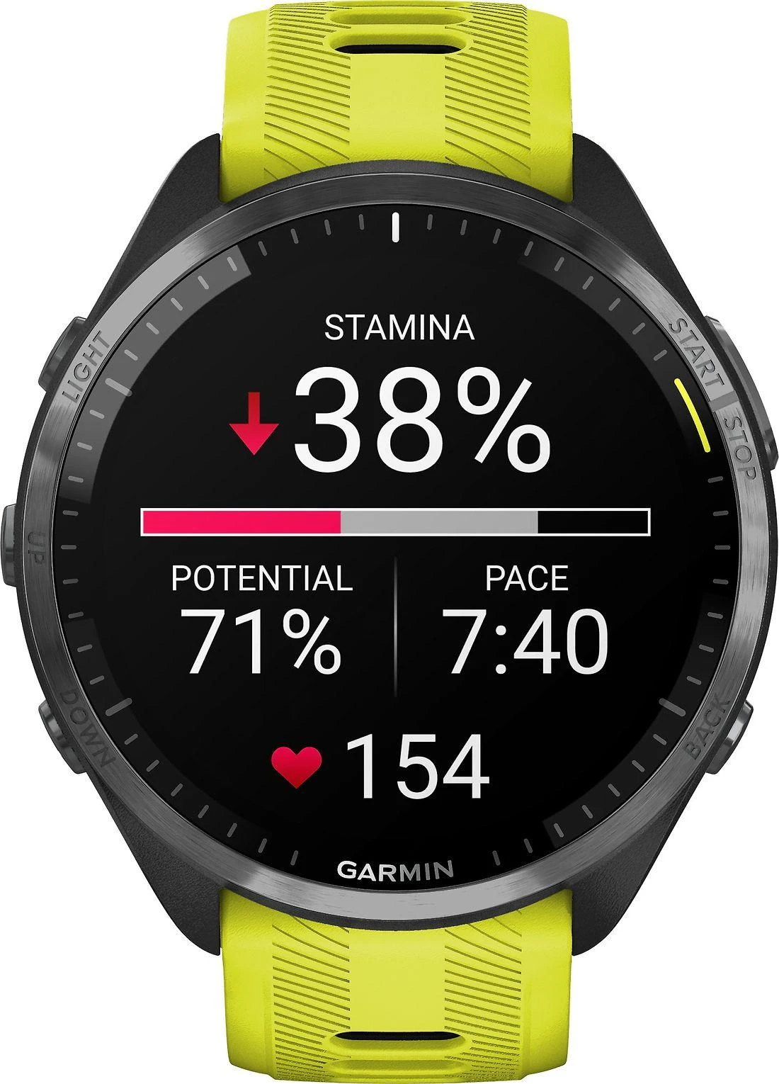 Išmanusis laikrodis Garmin Forerunner 965, Pilkos anglies spalvos korpusas su geltonos spalvos dirželiu