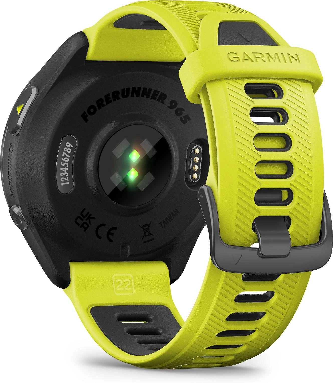 Išmanusis laikrodis Garmin Forerunner 965, Pilkos anglies spalvos korpusas su geltonos spalvos dirželiu