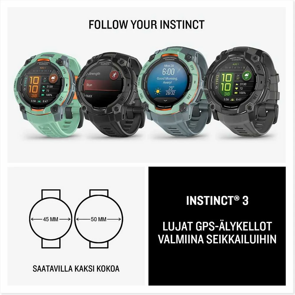 Išmanusis laikrodis Garmin Instinct 3 AMOLED 45 mm, Neotropinio dizaino su neotropinio dizaino dirželiu