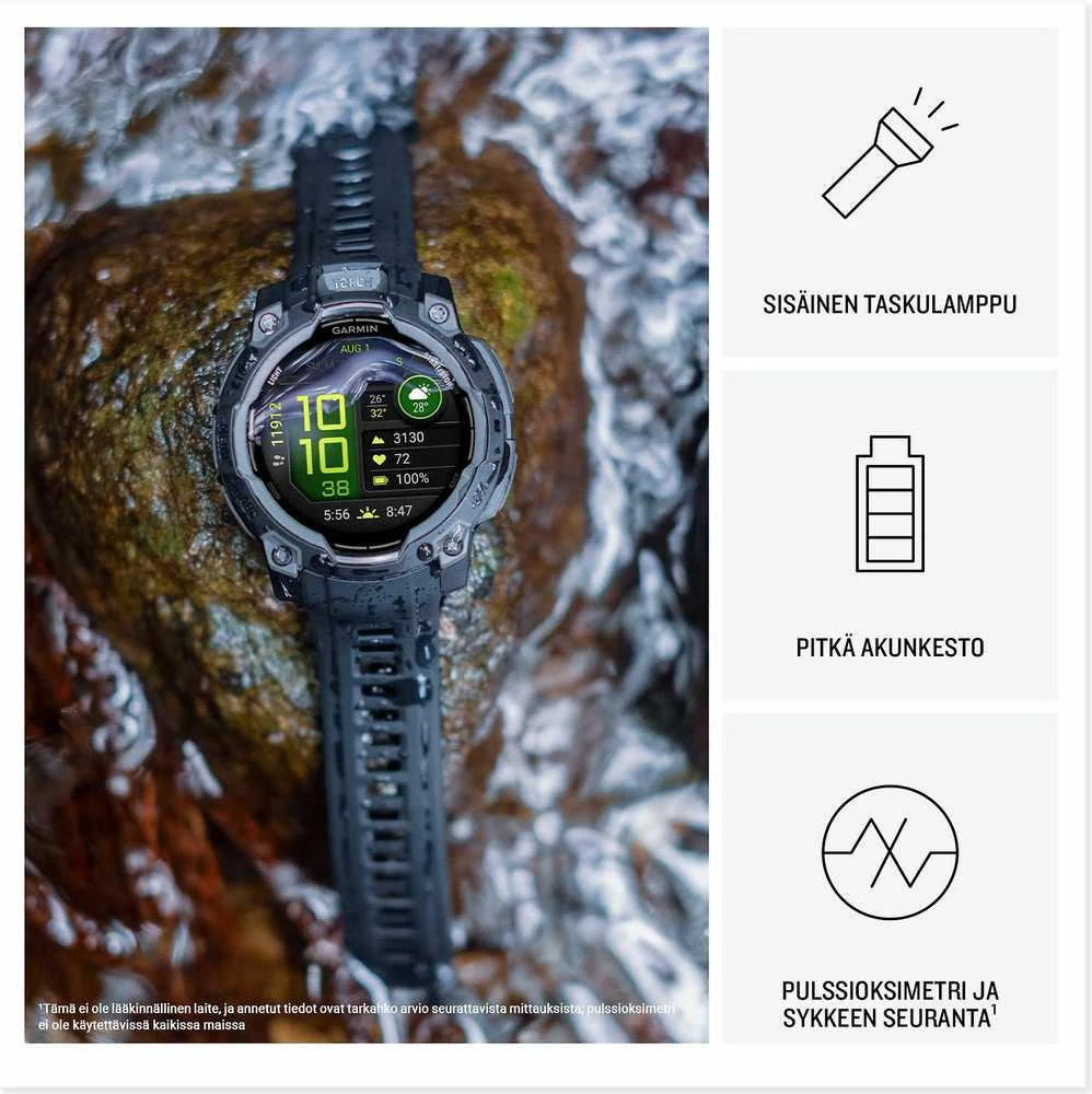 Išmanusis laikrodis Garmin Instinct 3, 50 mm, AMOLED Juodas su anglies spalvos dirželiu