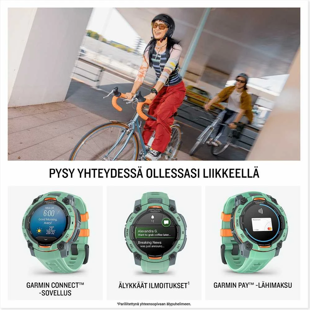 Išmanusis laikrodis Garmin Instinct 3, 50 mm, AMOLED,  Neotropinio dizaino su saulėlydžio dizaino dirželiu