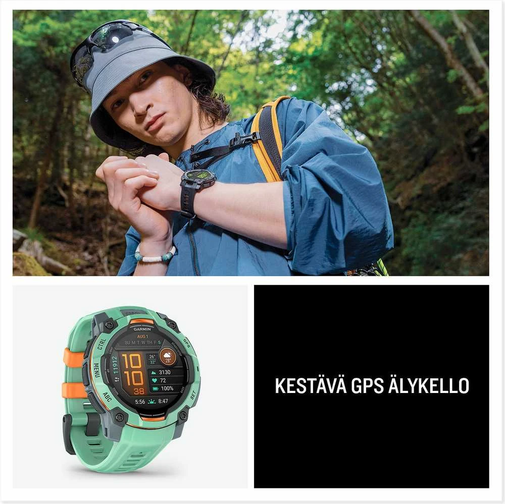 Išmanusis laikrodis Garmin Instinct 3, 50 mm, AMOLED,  Neotropinio dizaino su saulėlydžio dizaino dirželiu