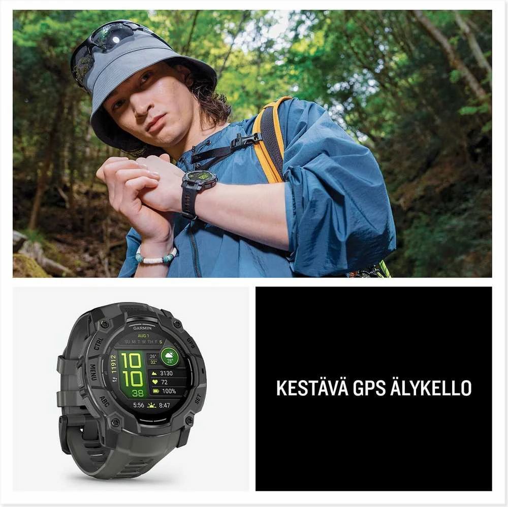 Išmanusis laikrodis Garmin Instinct 3, 50 mm, AMOLED Juodas su anglies spalvos dirželiu