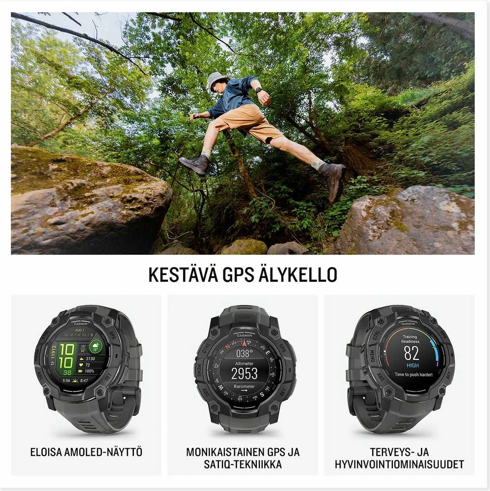 Išmanusis laikrodis Garmin Instinct 3, 50 mm, AMOLED Juodas su anglies spalvos dirželiu