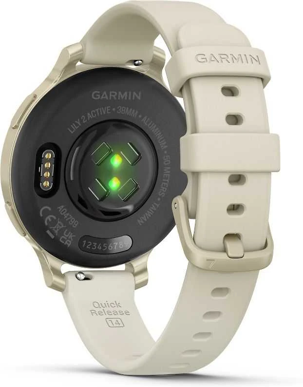 Išmanusis laikrodis Garmin Lily® 2 Active, Pilkšvos aukso spalvos su kreminės spalvos silikoniniu dirželiu
