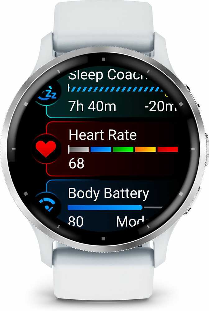 Išmanusis laikrodis Garmin Venu® 3, 45 mm, Sidabro spalvos nerūdijančiojo plieno apvadas su baltojo akmens korpusu ir silikoniniu dirželiu