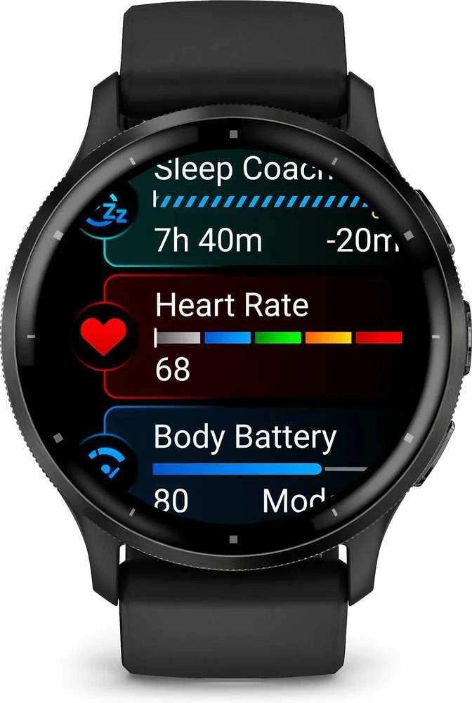 Išmanusis laikrodis Garmin Venu® 3, 45 mm, Skalūno spalvos nerūdijančiojo plieno apvadas, su juodu korpusu ir silikoniniu dirželiu
