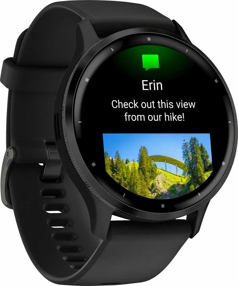 Išmanusis laikrodis Garmin Venu® 3, 45 mm, Skalūno spalvos nerūdijančiojo plieno apvadas, su juodu korpusu ir silikoniniu dirželiu