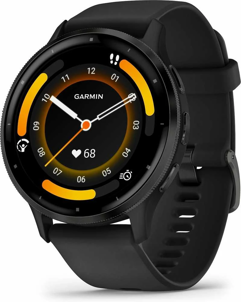 Išmanusis laikrodis Garmin Venu® 3, 45 mm, Skalūno spalvos nerūdijančiojo plieno apvadas, su juodu korpusu ir silikoniniu dirželiu