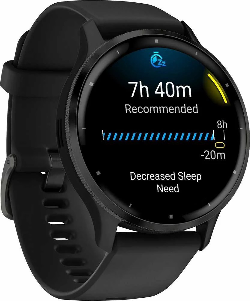 Išmanusis laikrodis Garmin Venu® 3, 45 mm, Skalūno spalvos nerūdijančiojo plieno apvadas, su juodu korpusu ir silikoniniu dirželiu