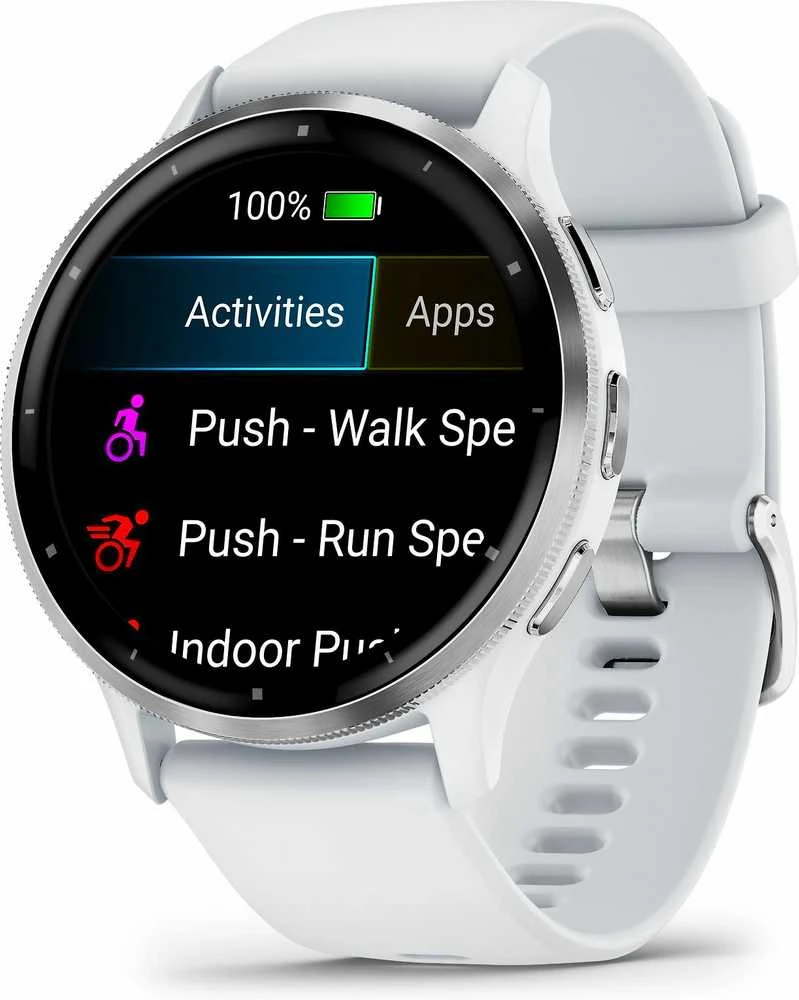 Išmanusis laikrodis Garmin Venu® 3, 45 mm, Sidabro spalvos nerūdijančiojo plieno apvadas su baltojo akmens korpusu ir silikoniniu dirželiu