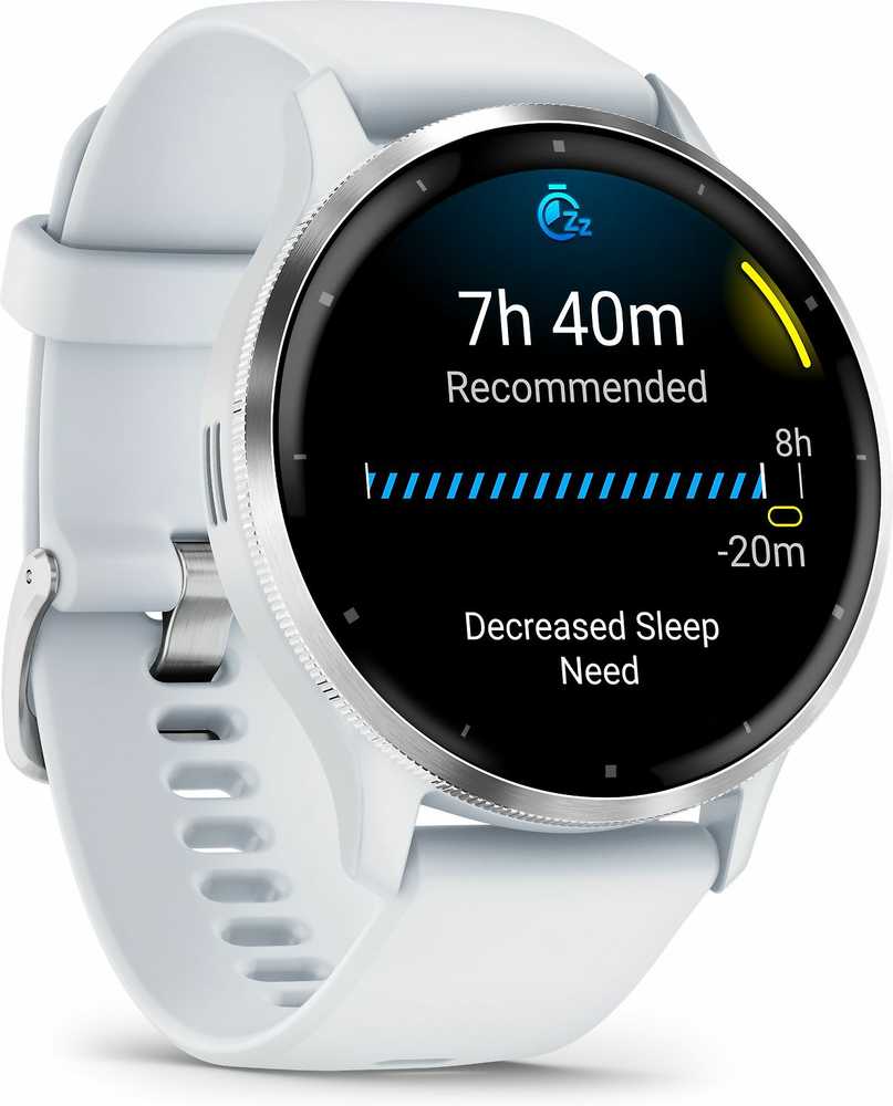 Išmanusis laikrodis Garmin Venu® 3, 45 mm, Sidabro spalvos nerūdijančiojo plieno apvadas su baltojo akmens korpusu ir silikoniniu dirželiu