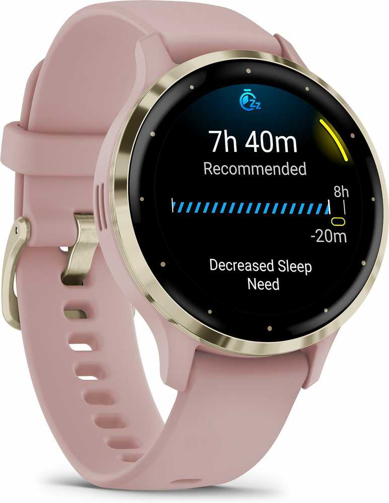 Išmanusis laikrodis Garmin Venu® 3S, Šviesaus aukso spalvos nerūdijančiojo plieno apvadas su pilkai rausvos spalvos korpusu ir silikoniniu dirželiu