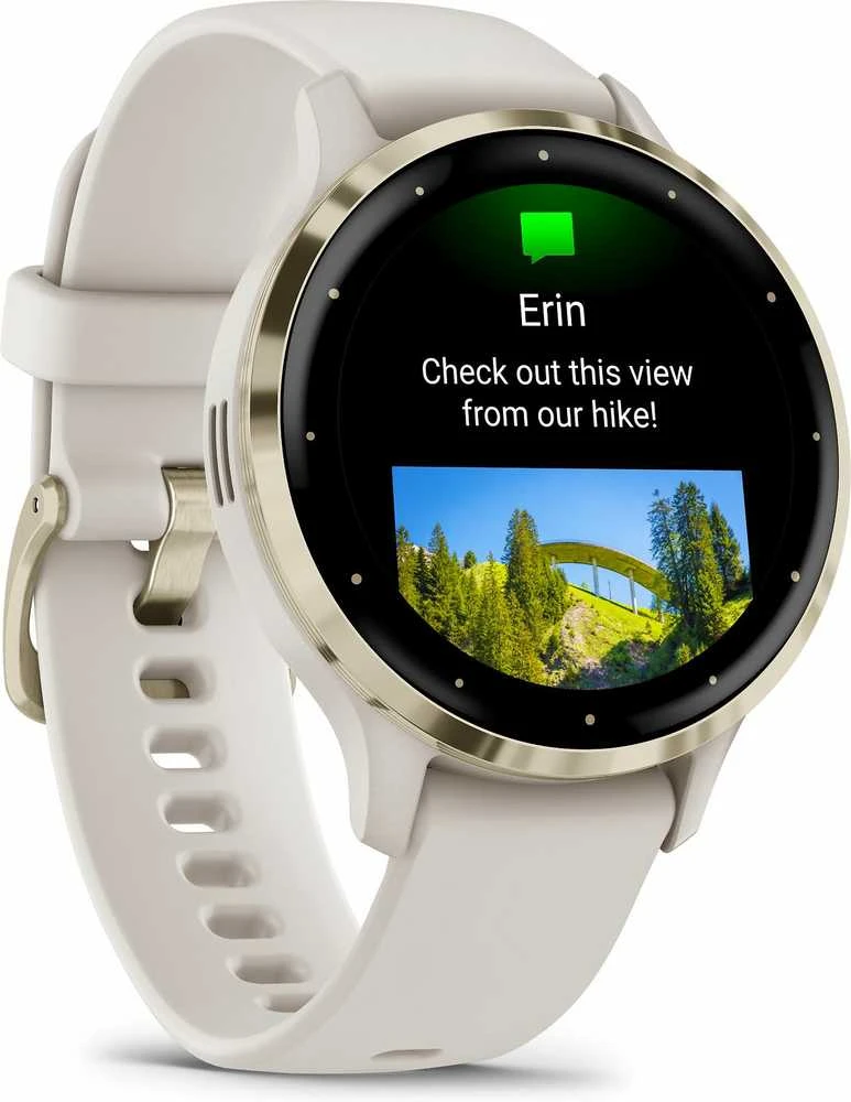 Išmanusis laikrodis Garmin Venu® 3S, Šviesaus aukso spalvos nerūdijančiojo plieno apvadas su dramblio kaulo spalvos korpusu ir silikoniniu dirželiu