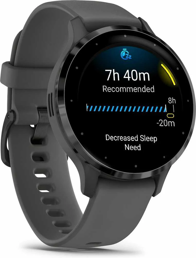 Išmanusis laikrodis Garmin Venu® 3S, Skalūno spalvos nerūdijančiojo plieno apvadas, su akmenėlių pilkos spalvos korpusu ir silikoniniu dirželiu