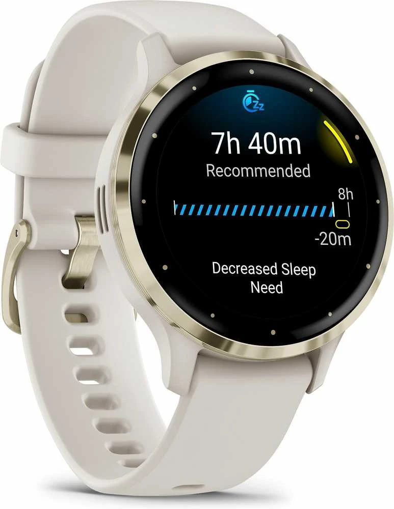 Išmanusis laikrodis Garmin Venu® 3S, Šviesaus aukso spalvos nerūdijančiojo plieno apvadas su dramblio kaulo spalvos korpusu ir silikoniniu dirželiu