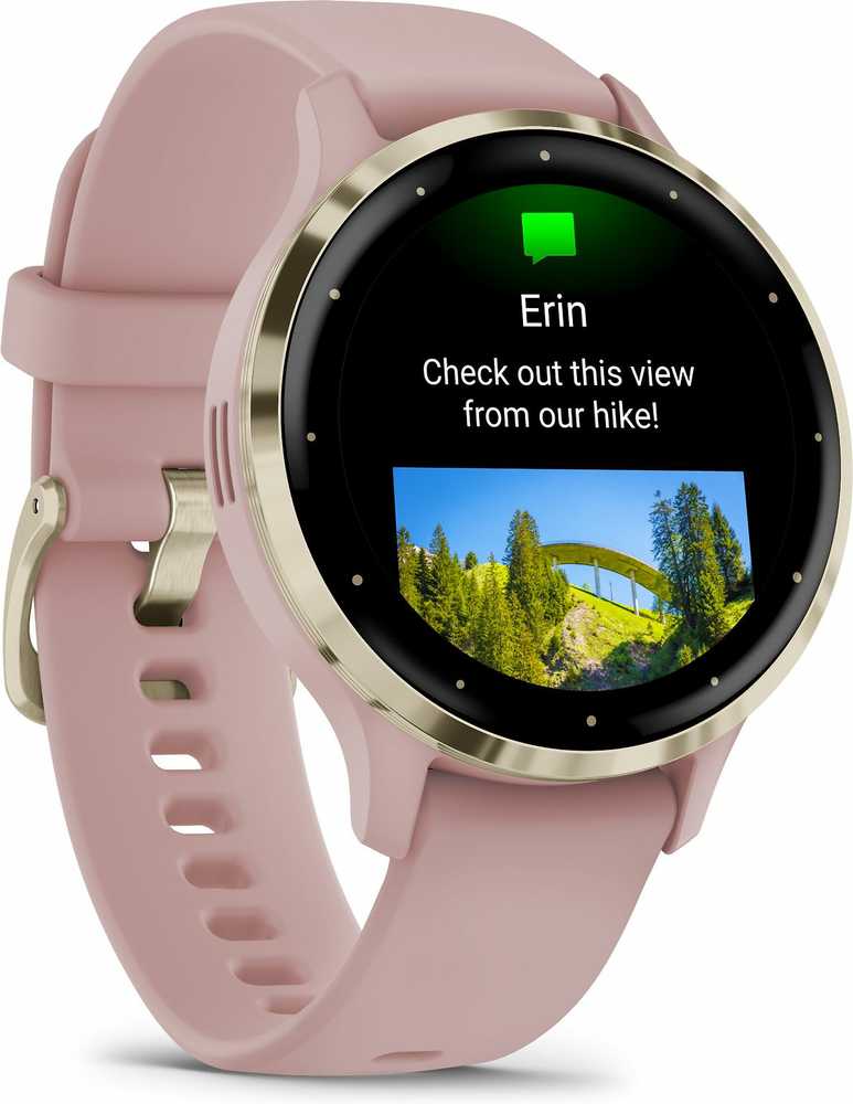 Išmanusis laikrodis Garmin Venu® 3S, Šviesaus aukso spalvos nerūdijančiojo plieno apvadas su pilkai rausvos spalvos korpusu ir silikoniniu dirželiu