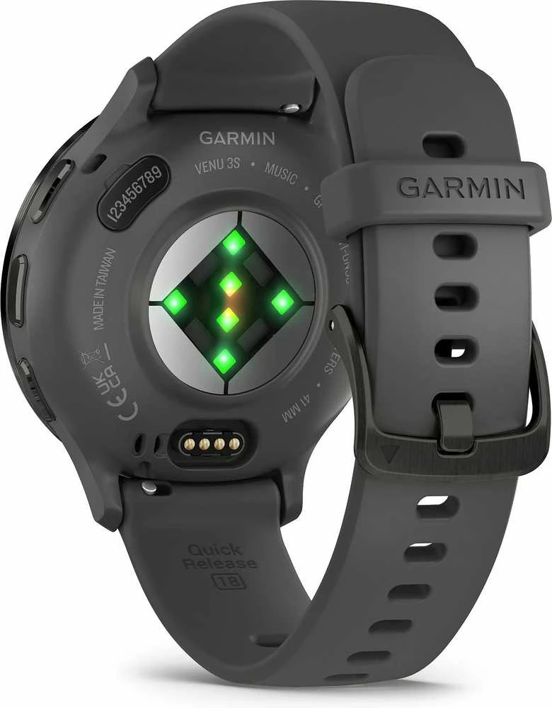 Išmanusis laikrodis Garmin Venu® 3S, Skalūno spalvos nerūdijančiojo plieno apvadas, su akmenėlių pilkos spalvos korpusu ir silikoniniu dirželiu