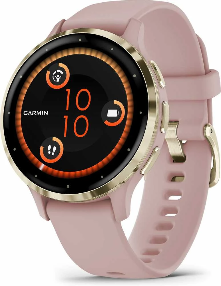 Išmanusis laikrodis Garmin Venu® 3S, Šviesaus aukso spalvos nerūdijančiojo plieno apvadas su pilkai rausvos spalvos korpusu ir silikoniniu dirželiu
