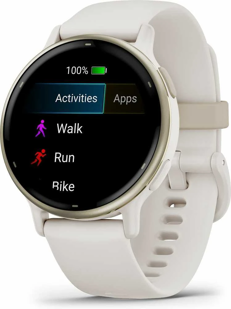 Išmanusis laikrodis Garmin vívoactive® 5 Kreminės aukso spalvos aliuminio apvadas su dramblio kaulo spalvos korpusu ir silikoniniu dirželiu