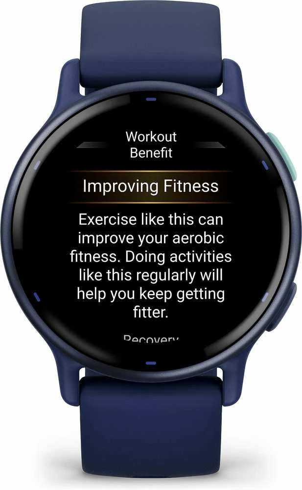 Išmanusis laikrodis Garmin vívoactive® 5 Mėlynos metalo spalvos aliuminio apvadas su mėlynu korpusu ir silikoniniu dirželiu