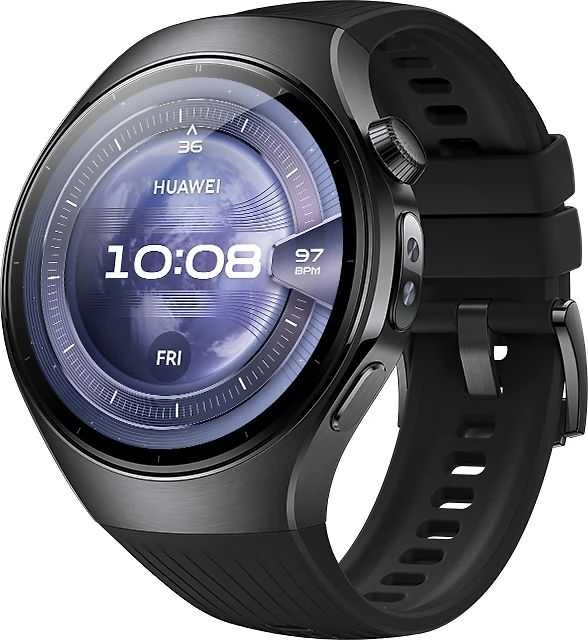 Išmanusis laikrodis Huawei Watch 5 (46mm), Juodos spalvos nerūdijančio plieno korpusas su juodos spalvos fluoroelastomero dirželiu