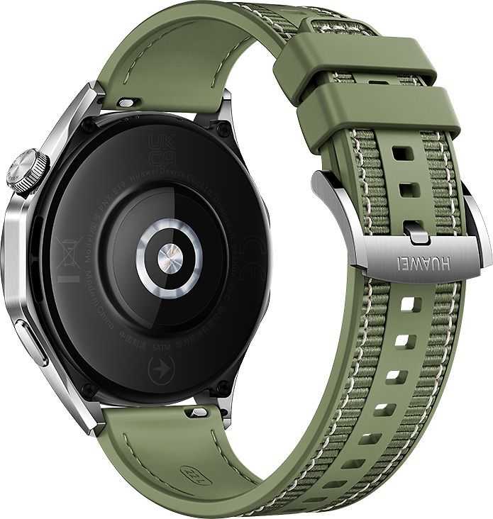 Išmanusis laikrodis Huawei Watch GT 4 Active (46 mm), Nerūdijančio plieno korpusas su austu žalios spalvos kompoziciniu dirželiu
