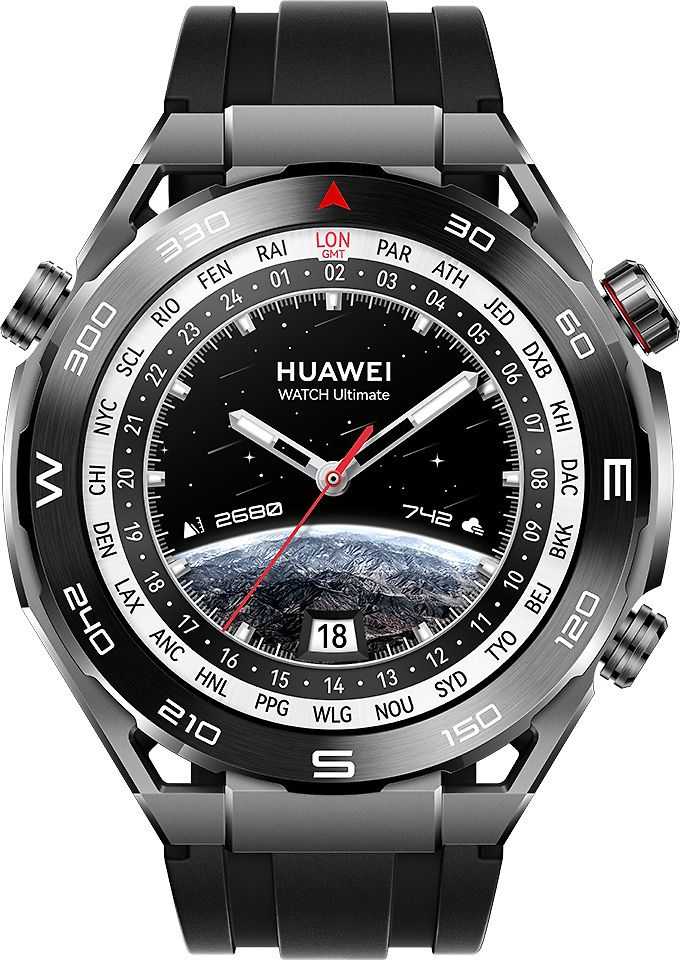Išmanusis laikrodis Huawei Watch Ultimate Expedition, Sidabrinės ir juodos spalvos korpusas su juodu dirželiu