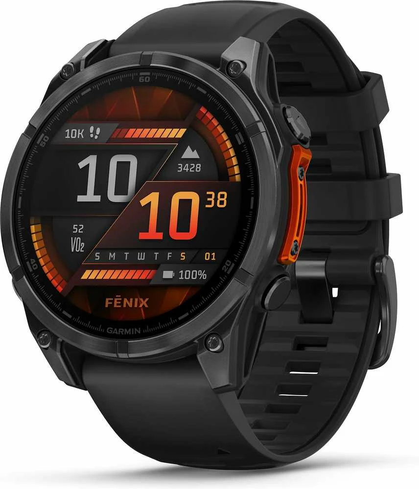 Išmanusis laikrodis Garmin Fenix 8 – 47 mm, AMOLED Skalūno pilkos spavos korpusas su juodu silikono dirželiu