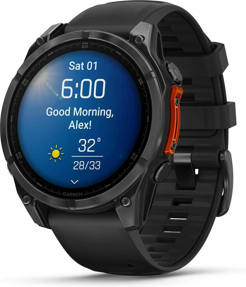 Išmanusis laikrodis Garmin Fenix 8 – 47 mm, AMOLED Skalūno pilkos spavos korpusas su juodu silikono dirželiu