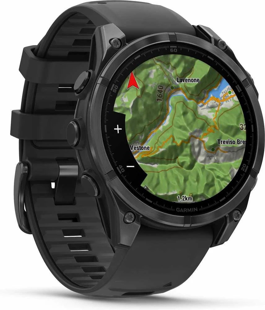 Išmanusis laikrodis Garmin Fenix 8 – 47 mm, AMOLED Skalūno pilkos spavos korpusas su juodu silikono dirželiu