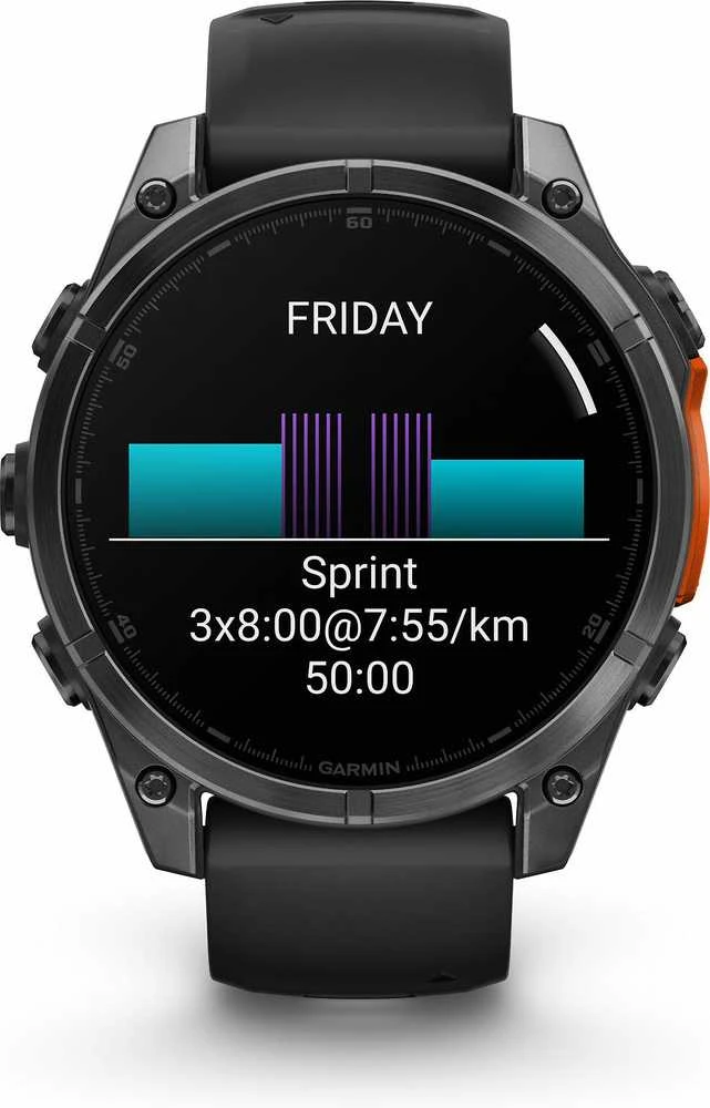 Išmanusis laikrodis Garmin Fenix 8 – 47 mm, AMOLED Skalūno pilkos spavos korpusas su juodu silikono dirželiu