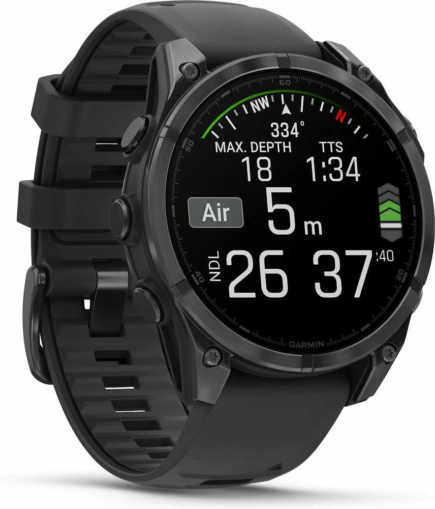 Išmanusis laikrodis Garmin Fenix 8 – 47 mm, AMOLED Skalūno pilkos spavos korpusas su juodu silikono dirželiu