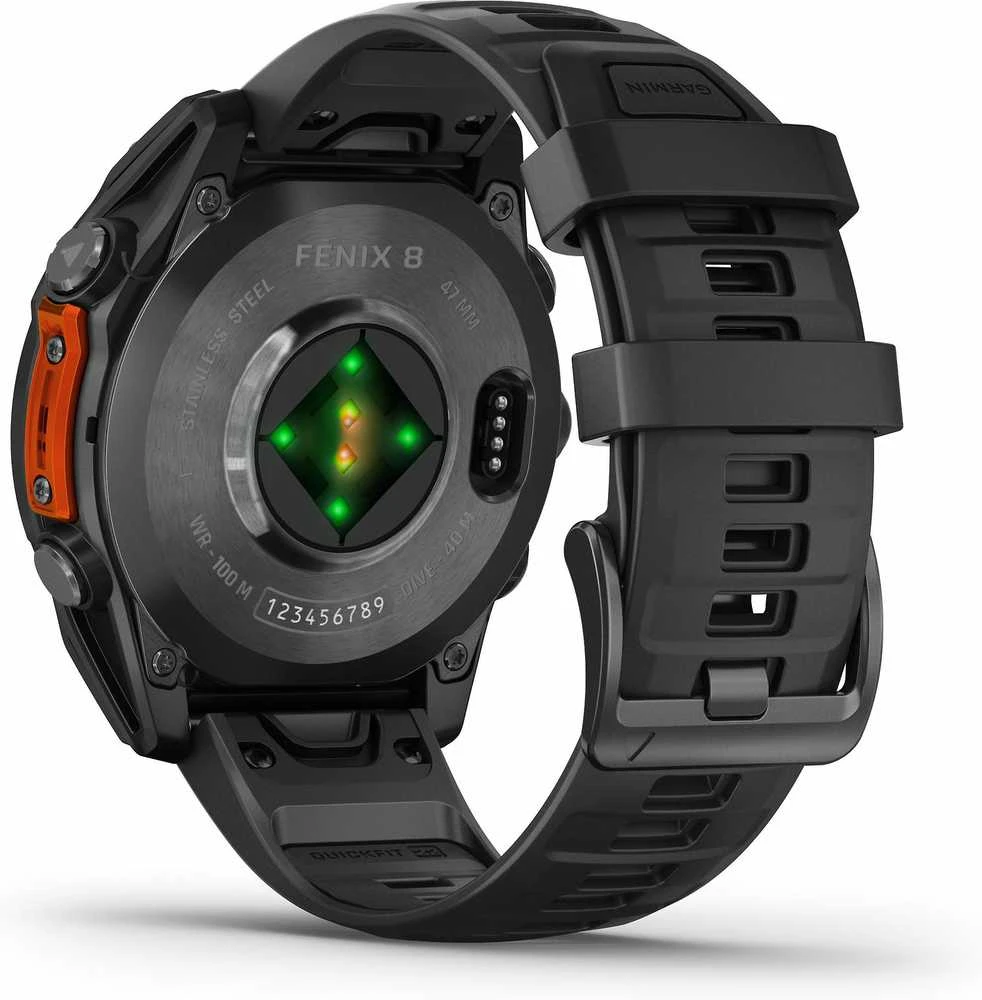 Išmanusis laikrodis Garmin Fenix 8 – 47 mm, AMOLED Skalūno pilkos spavos korpusas su juodu silikono dirželiu