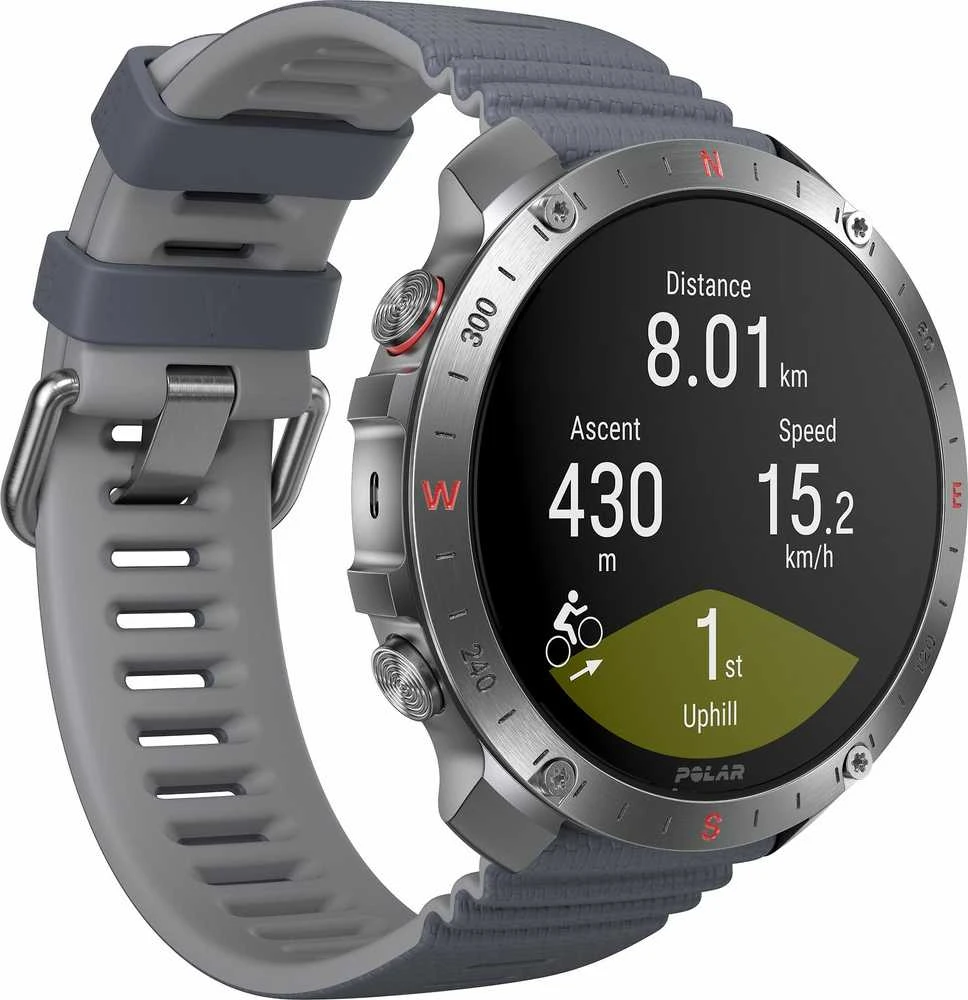 Išmanusis laikrodis Polar Grit X2 Pro, Nerūdijančio plieno korpusas su pilkos spalvos silikoniniu dirželiu