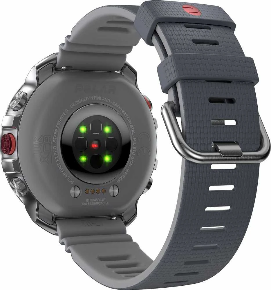 Išmanusis laikrodis Polar Grit X2 Pro, Nerūdijančio plieno korpusas su pilkos spalvos silikoniniu dirželiu