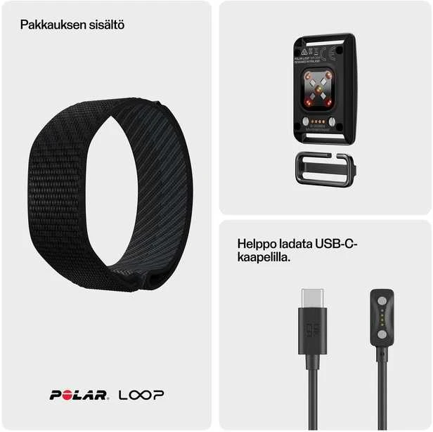 POLAR LOOP GEN2 nešiojama sveikatos apyrankė ir fitneso stebėjimo priemonė be ekrano, Juodas, S-L