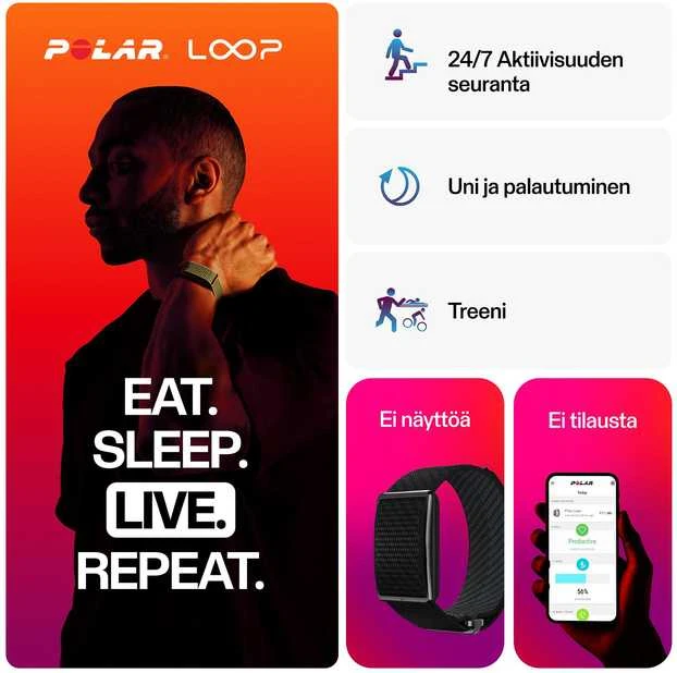 POLAR LOOP GEN2 nešiojama sveikatos apyrankė ir fitneso stebėjimo priemonė be ekrano, Juodas, S-L