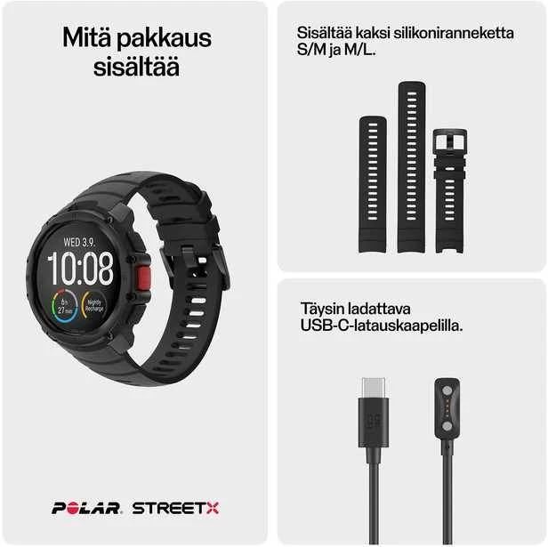 Išmanusis laikrodis Polar Street X Juodas S-L