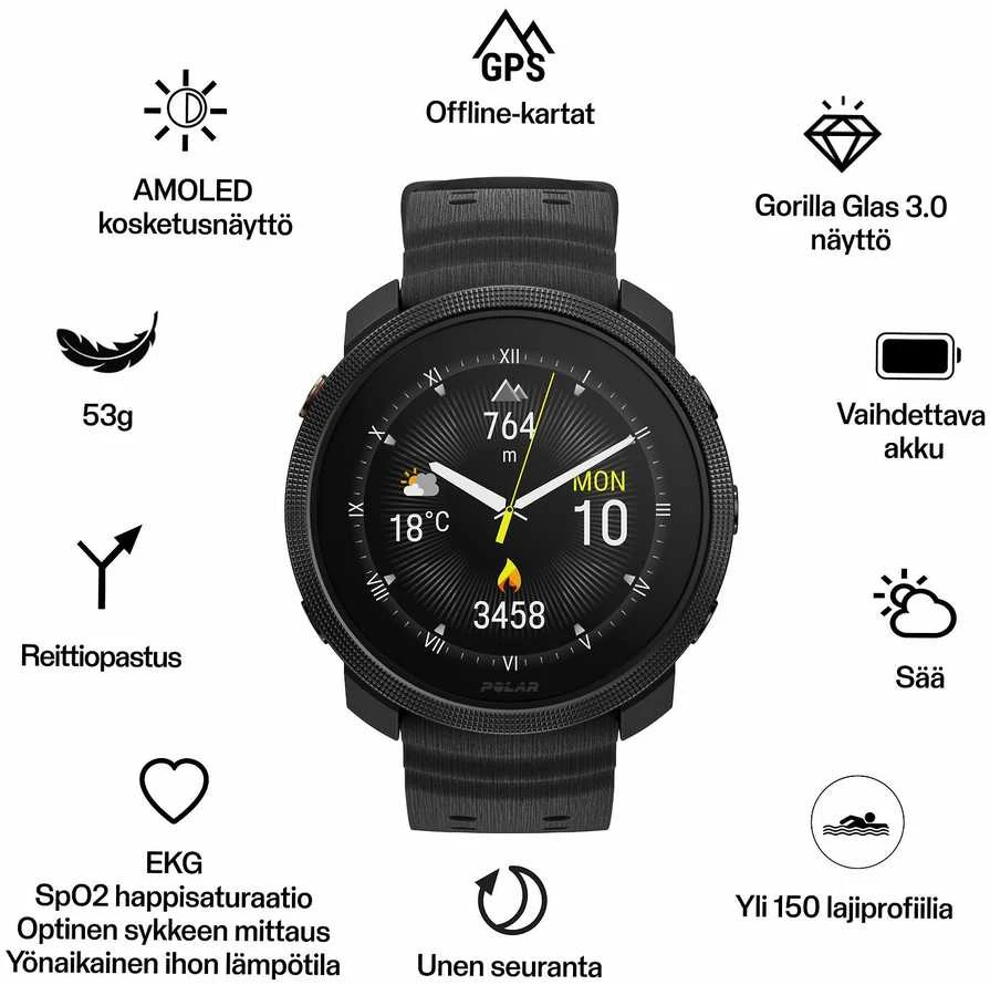 Išmanusis laikrodis Polar Vantage M3. Juodos spalvos