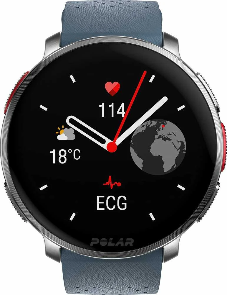 Išmanusis laikrodis Polar Vantage V3 S/L. Sidabrinės spalvos korpusas su melsvos spalvos dirželiu