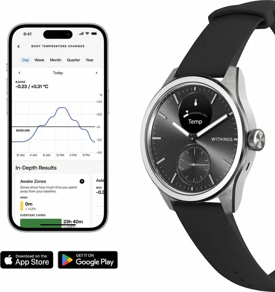 Išmanusis laikrodis Withings Scanwatch 2, 42 mm,  Sidabrinės spalvos korpusas su juodos spalvos dirželiu