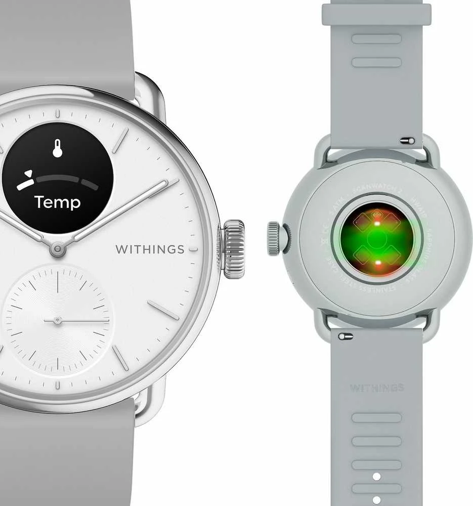 Išmanusis laikrodis Withings Scanwatch 2, 38 mm, Sidabrinės spalvos korpusas su baltos spalvos dirželiu
