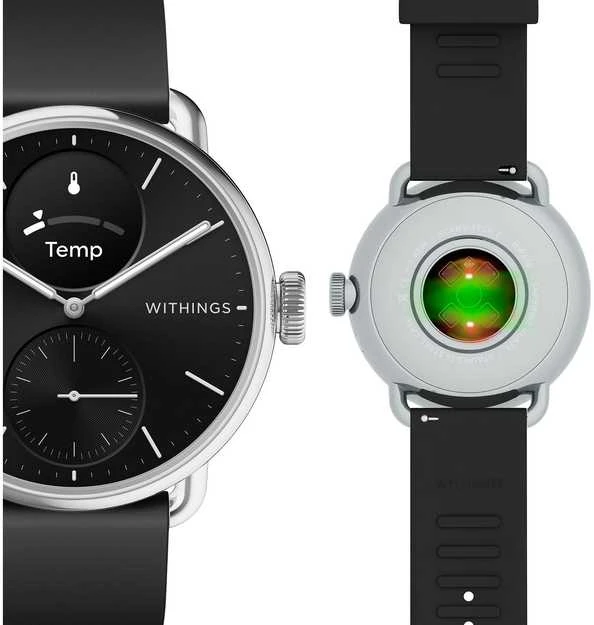 Išmanusis laikrodis Withings Scanwatch 2, 38 mm, Sidabrinės spalvos korpusas su juodos spalvos dirželiu
