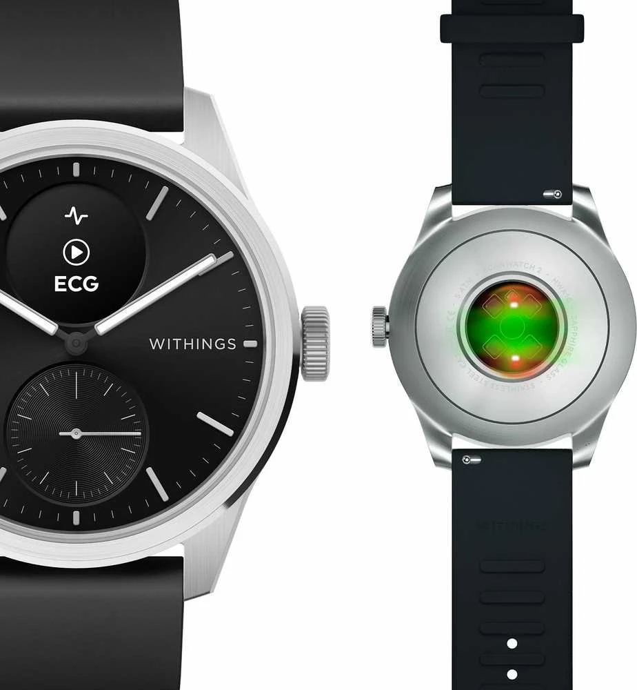 Išmanusis laikrodis Withings Scanwatch 2, 42 mm,  Sidabrinės spalvos korpusas su juodos spalvos dirželiu
