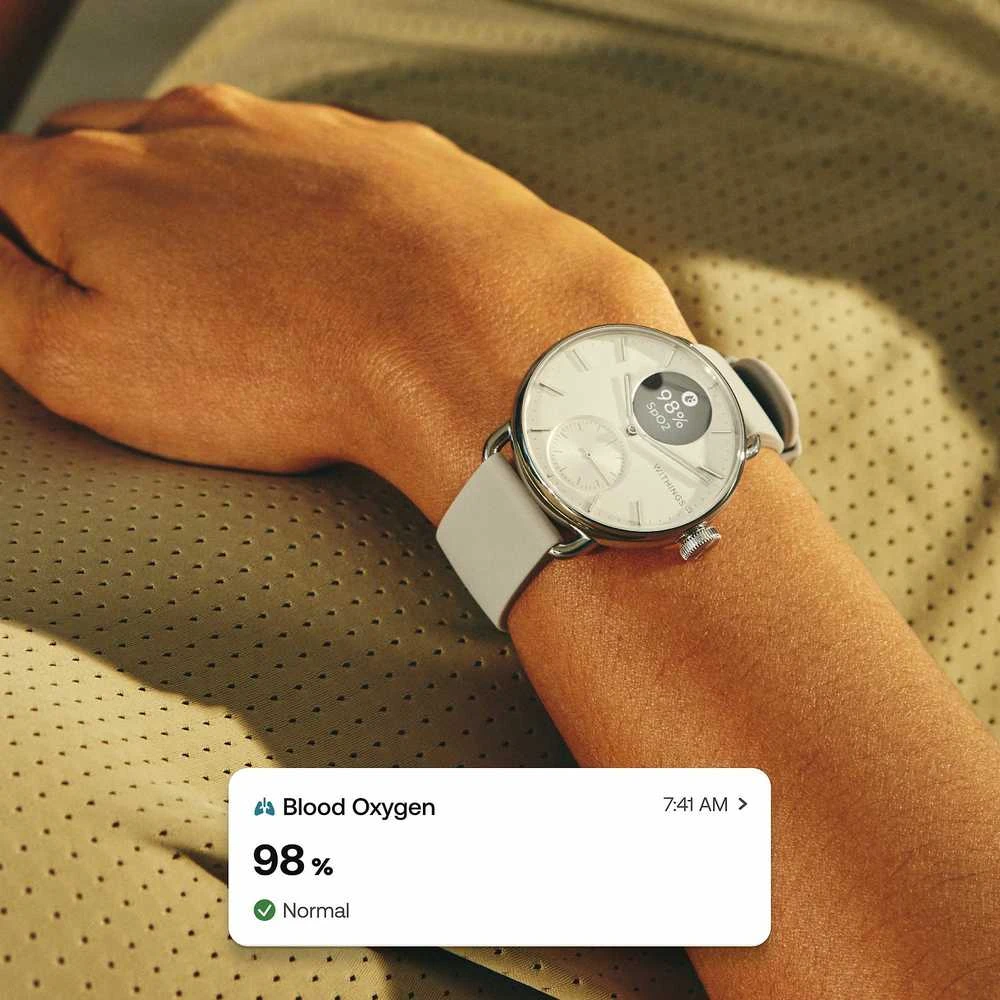 Išmanusis laikrodis Withings Scanwatch 2, 38 mm, Sidabrinės spalvos korpusas su juodos spalvos dirželiu